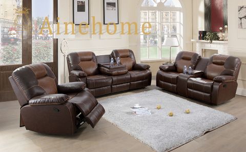 Amazon.com: A Ainehome 3 Piece Living Room Furniture Sets Modern Brown ... in Ian Saddle Brown Leather 3 Piece Living Room Set