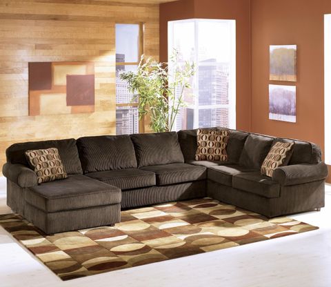 Ashley Furniture Vista - Chocolate Casual 3-Piece Sectional With Left ... regarding Amallo Mocha Brown Fabric 151" 3 Piece Sofa Ottoman & Chair Set