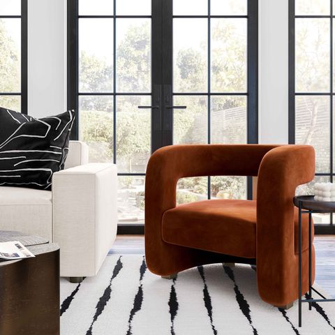 Ayanna Burnt Sienna Velvet Accent Chair - Tov Furniture throughout Santana Burnt Sienna Velvet Fabric 3 Piece 78" Sofa Chair & Ottoman Set