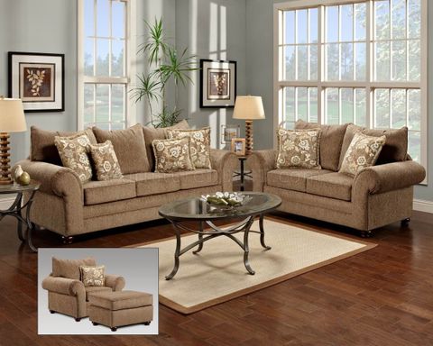 Beige Fabric Traditional Sofa & Loveseat Set W/Options in Monterey Beach Beige Fabric 86" 3 Piece Sofa Loveseat & Oversized Arm Chair Set