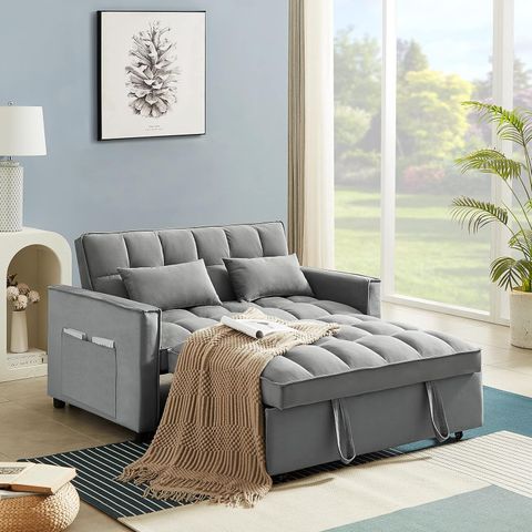 Best Sofa Beds 2024 Canada - Loree Ranique within Basil Porcelain White Fabric 3 Piece Queen Memory Foam Sleeper Sofa Bed Loveseat & Swivel Cuddler Set