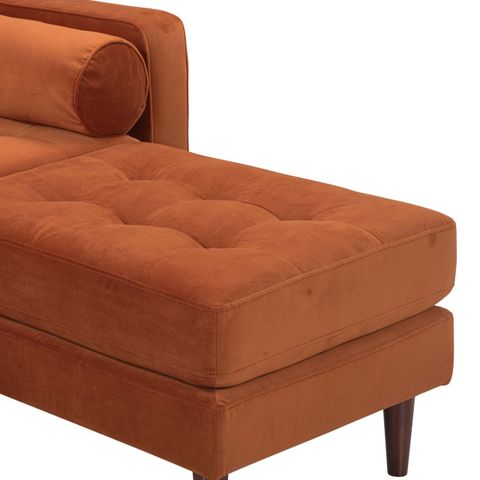 Cave Burnt Sienna Velvet Sectional At Futonland within Santana Burnt Sienna Velvet Fabric 3 Piece 78" Sofa Chair & Ottoman Set
