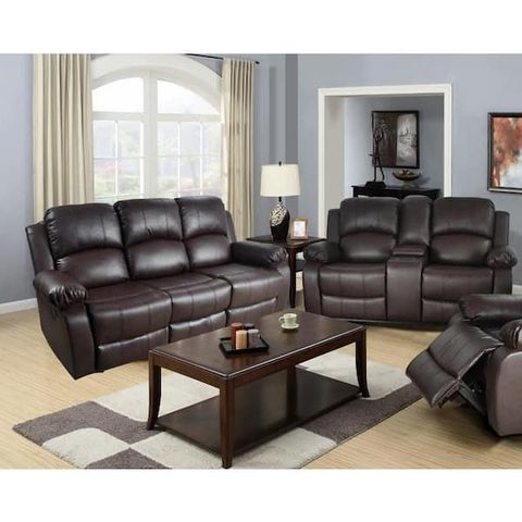 Dark Brown Leather Living Room Set | Baci Living Room in Ian Saddle Brown Leather 3 Piece Living Room Set