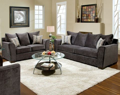 Featured Friday: Elizabeth Charcoal Sofa Loveseat | American Freight ... in Lyric Charcoal Grey Velvet Fabric 5 Piece Living Room Set With Modular Sofa And Loveseat