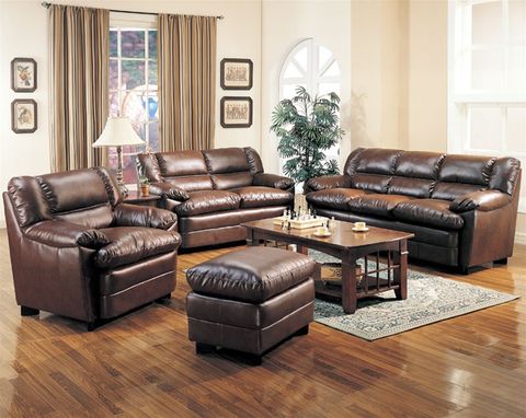 Harper Leather Living Room Set In Brown | Sofas in Ian Saddle Brown Leather 3 Piece Living Room Set