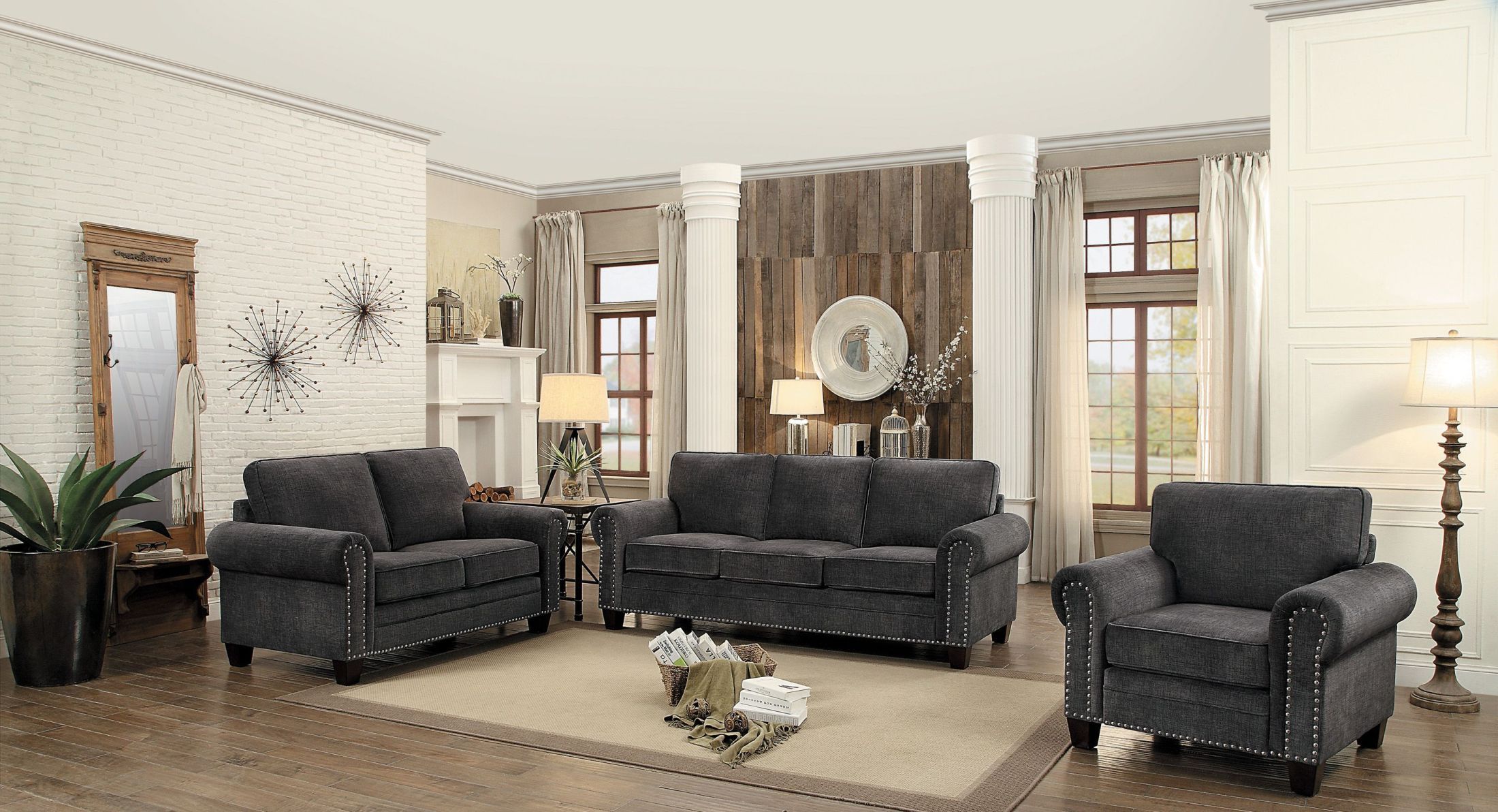 Homelegance Cornelia Dark Grey Living Room Set - Cornelia Collection: 5 ... throughout Lyric Charcoal Grey Velvet: Unveiling the Elegance of a Modern Living Room