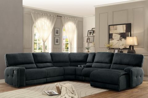 Keamey Motion Sectional Sofa 8336-6Lrrc By Homelegance with Lyric Charcoal Grey Velvet Fabric 5 Piece Living Room Set With Modular Sofa And Loveseat
