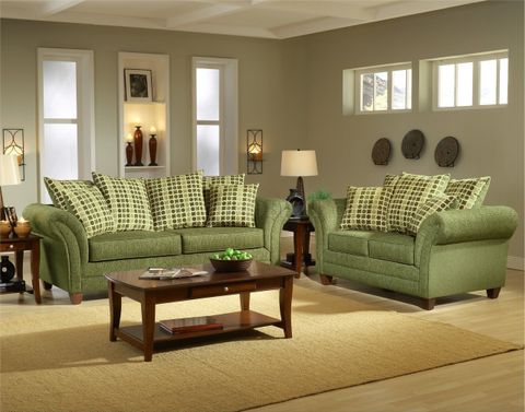 Light Forest Green Fabric Modern Living Room Sofa & Loveseat Set with Marques Heritage Green Fabric 4 Piece Sofa Loveseat Arm Chair & Ottoman Set