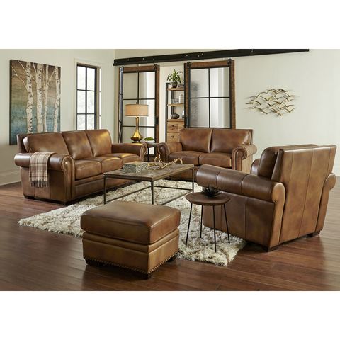 Millwood Pines Londyn 4 Piece Leather Living Room Set | Wayfair for Ian Saddle Brown Leather 4 Piece Living Room Set
