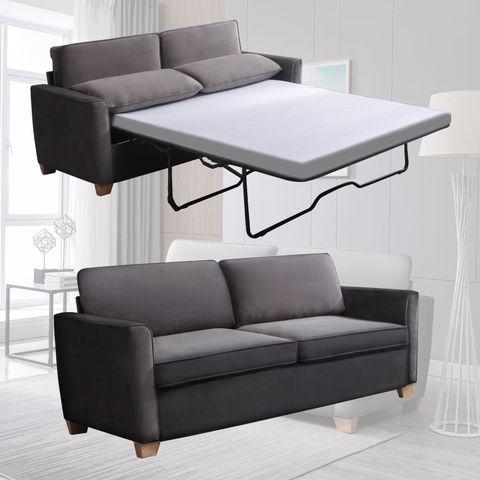Mixoy Full Size Pull Out Sleeper Sofa Bed In Dark Grey Velvet With ... pertaining to Basil Porcelain White Fabric 3 Piece Queen Memory Foam Sleeper Sofa Bed Loveseat & Swivel Cuddler Set