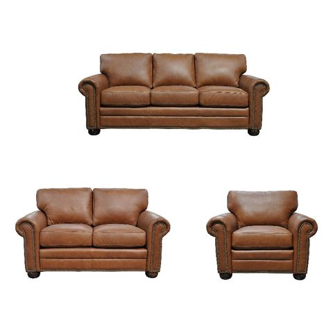 Mystica Genuine Brown Leather Three Piece Living Room Set - Walmart.com pertaining to Ian Saddle Brown Leather 3 Piece Living Room Set