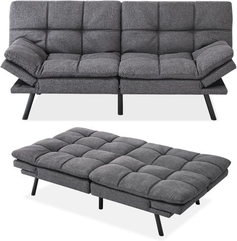Opoiar Futon Sofa Bed Memory Foam Futon Couch Sleeper Sofa Convertible ... throughout Athos Vintage Grey Fabric Sofa/Loveseat/Twin Memory Foam Arm Chair Sleeper Set