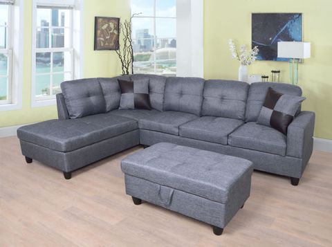 Raphael Sectional Sofa Left Facing With Ottoman, Multiple Colors ... throughout Amallo Mocha Brown Fabric 151" 3 Piece Sofa Ottoman & Chair Set