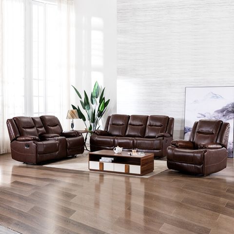 Red Barrel Studio® Top Grain Genuine Leather 3 Piece Manual Reclining ... for Thornton Top Grain Leather 3 Piece Zero Gravity Reclining Living Room Set