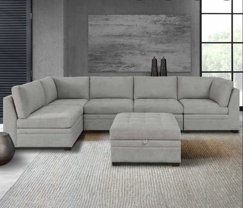 Rosehill Direct - Thomasville® Tisdale Modern 6-Piece Modular Fabric ... in Araceli Ii Sand Beige Fabric 4 Piece 95" Sofa Loveseat Oversized Arm Chair & Storage Ottoman Set