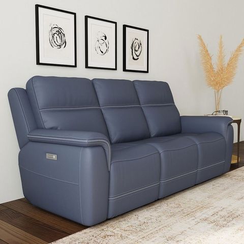 Sawyer Power Reclining Sofa (Blue) Flexsteel | Furniture Cart regarding Samuel Navy Blue Leather 3 Piece Flexsteel Power Zero Gravity Reclining Living Room Set With Sofa Console Loveseat And Recliner
