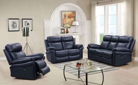 Shae Joplin Blue Leather Power Reclining Living Room Set From Luxe ... throughout Living Room Transformation How to Choose the Perfect Reclining Set for Your Space