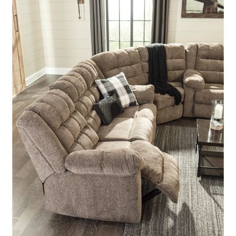 Signature Design By Ashley Workhorse 3-Piece Sectional With Wedge ... with Amallo Mocha Brown Fabric 151" 3 Piece Sofa Ottoman & Chair Set