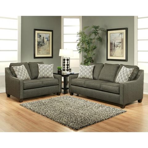 Stoke Grey Polyester 2-Piece Sofa And Loveseat Set - Free Shipping ... for Bradley Charcoal Grey Fabric Modern 3 Piece Sofa Loveseat & Arm Chair Set