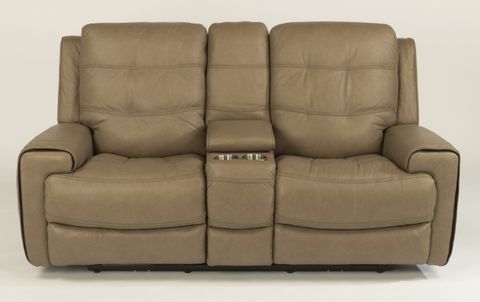 Wicklow Leather Power Reclining Loveseat With Console And Power ... in Dylan Dark Taupe Leather 3 Piece Flexsteel Power Zero Gravity Reclining Living Room Set With Sofa Console Loveseat And Recliner