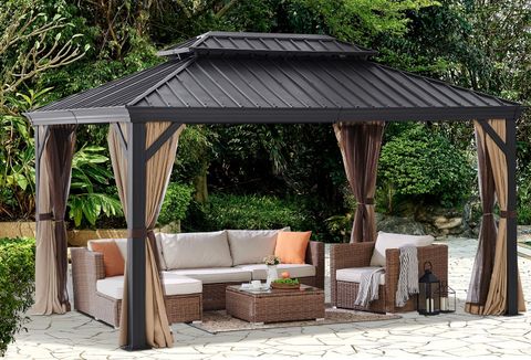 10' X 14' Hardtop Gazebo Galvanized Outdoor Gazebo Canopy Double Vented ... regarding Outdoor Patio Gazebo, Hardtop Gazebo With Galvanized Steel Roof And Aluminum Frame