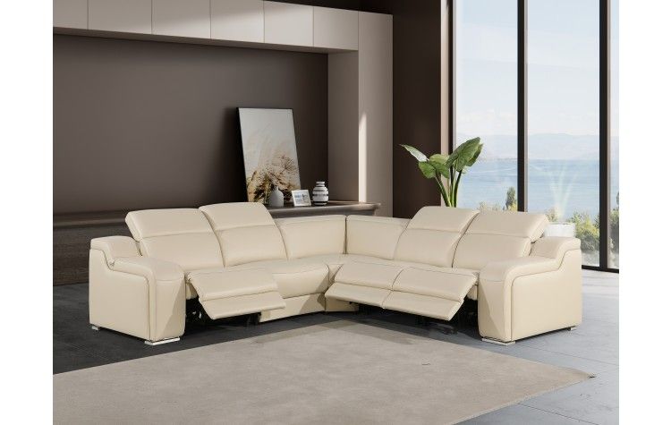 1116 Divanitalia Beige Top-Grain Italian Leather 5-Piece Sectional With ... in Federico 3-Piece 3-Power Reclining Top Grain Italian Leather Sofa, Beige
