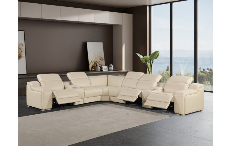 1116 Divanitalia Beige Top-Grain Italian Leather 8-Piece Sectional With ... inside The Ultimate Guide to Selecting Your First Top Grain Italian Leather Sofa