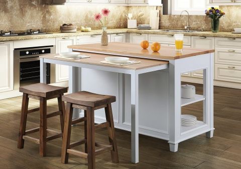 13 Freestanding Kitchen Islands With Seating (That You'll Love) for Acme Sezye 2-Shelf Wooden Kitchen Island In White Finish