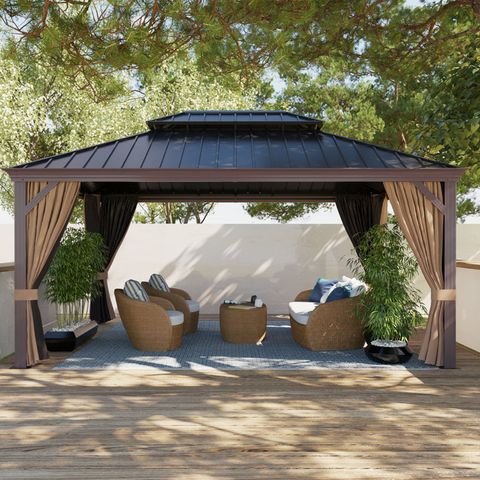16 Ft. W X 12 Ft. D Steel Patio Gazebo for Veshali 24 Ft. W X 12 Ft. D Steel Patio Gazebo