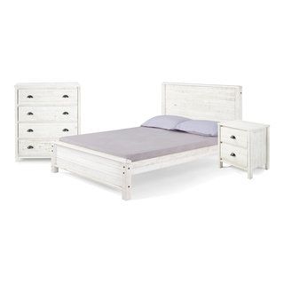 3-Piece Wood Bedroom Set With Full Panel Bed, Nightstand And 4-Drawer ... within Ranier Full 3 Piece Wood Bedroom Set With Chest &amp; Nightstand