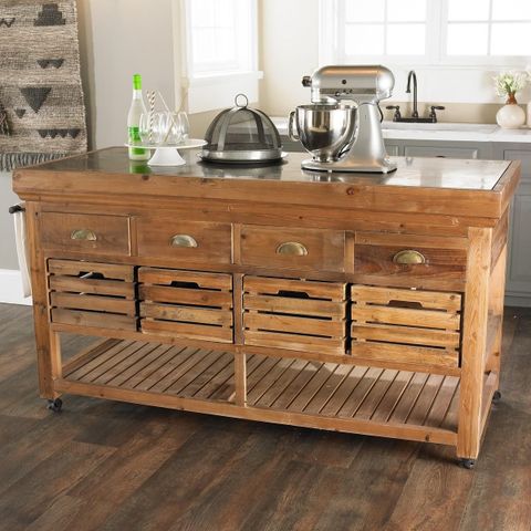 30+ Rustic Farmhouse Kitchen Island pertaining to Bowery Hill 3-Shelf Wooden Kitchen Island In Marble And Rustic Brown