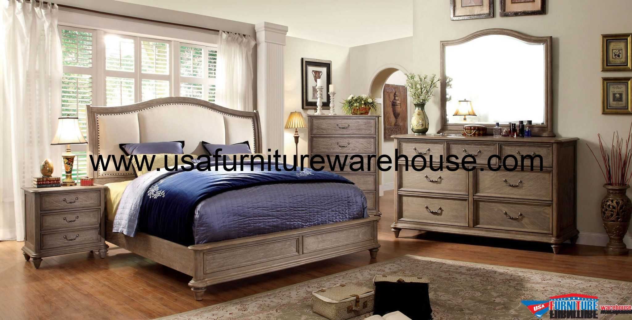 4 Piece Belgrade Ii Platform Rustic Upholstered Bedroom Set Cm7612 inside Dean Sand Full Upholstered 4 Piece Bedroom Set With Madison White Ii Dresser Chest &amp; 2 Drawer Nightstand