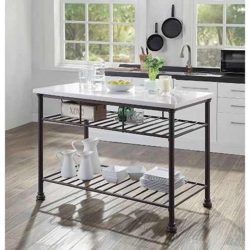 50&quot; Freyja Kitchen Island White Cultured Stone/Gray Finish - Acme ... regarding Beyond Granite Why Cultured Stone is Gaining Popularity