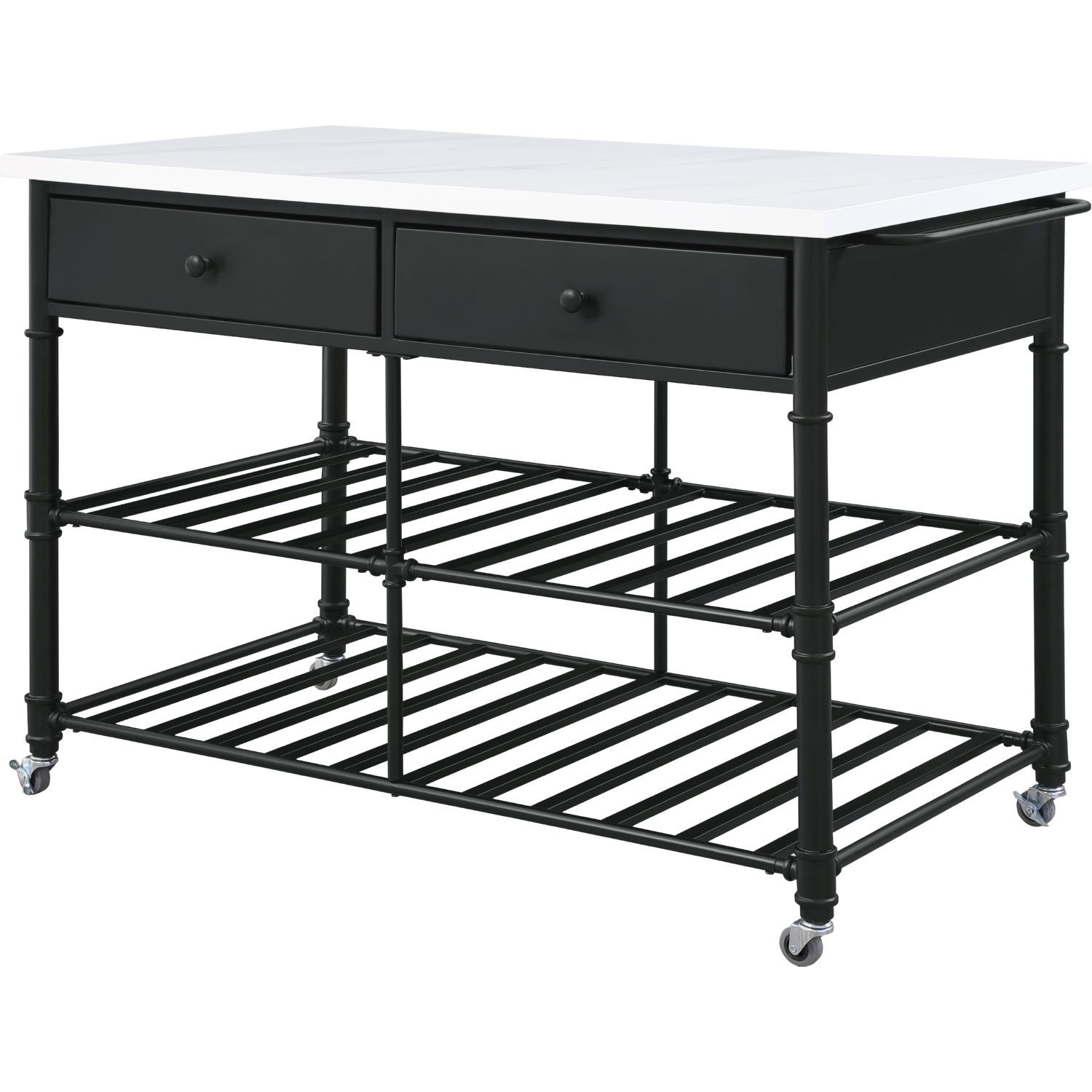 Acme 98942 Emery Kitchen Island In White Cultured Stone &amp; Gray Finish inside Acme Mera Kitchen Island White Cultured Stone And Gray Finish