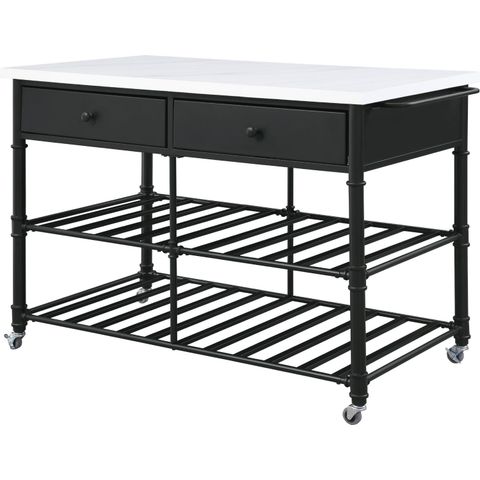 Acme 98942 Emery Kitchen Island In White Cultured Stone & Gray Finish within Acme Brahm Kitchen Island White Cultured Stone And Gray Finish