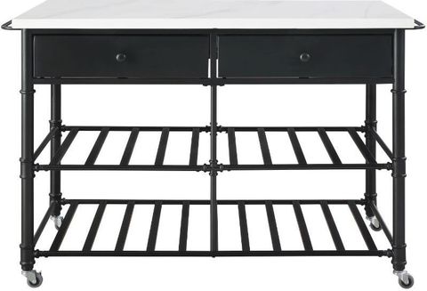 Acme Emery Kitchen Island In White Cultured Stone And Gray Finish ... regarding A Deep Dive into Cultured Stone The Durability and Aesthetics Explained