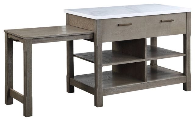 Acme Feivel Kitchen Island With Pull Out Table In Marble Top And Rustic ... within Crafting Your Dream Kitchen Understanding the Benefits of the ACME Lona Kitchen Island