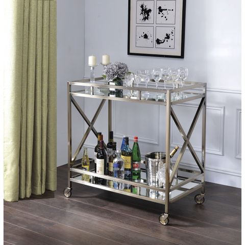 Acme Furniture Kristensen Antique Gold Finish/Mirror Glass Serving Cart ... for Unveiling the Elegance of the Acme Vorrik Serving Cart Gold and White-Washed Design