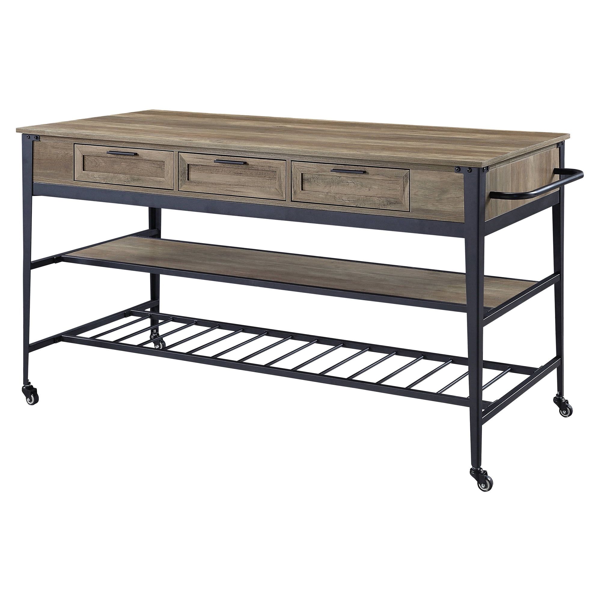Acme Furniture Macaria Kitchen Island, Rustic Oak, Black Metal, Mobile ... with Acme Lona Kitchen Island, Rustic Oak And Black