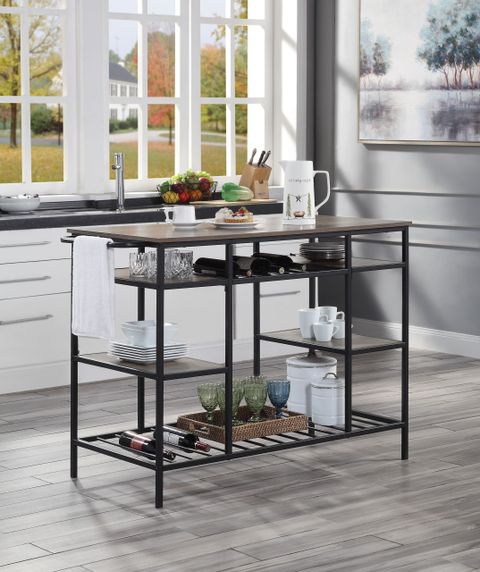 "Acme Lona Kitchen Island, Rustic Oak & Black Finish Ac00325" - Walmart.com pertaining to Acme Macaria Kitchen Island W Caster Rustic Oak And Black Finish