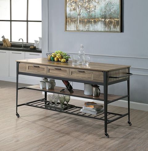 Acme Macaria Kitchen Island In Rustic Oak And Black Finish Ac00402 ... inside Acme Macaria Kitchen Island W Caster Rustic Oak And Black Finish