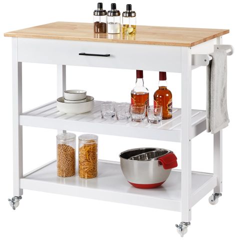 Alden Design Wooden Kitchen Cart With Storage Shelves And Drawer, White ... within Organizing Your Kitchen Is the Astor Cart Right for You