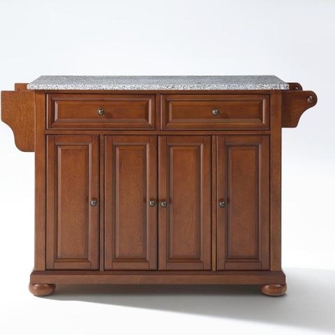 Alexandria Granite Top Full Size Kitchen Island/Cart In Cherry And Gray ... inside Alexandria Granite Top Kitchen Island/Cart Gray/Gray