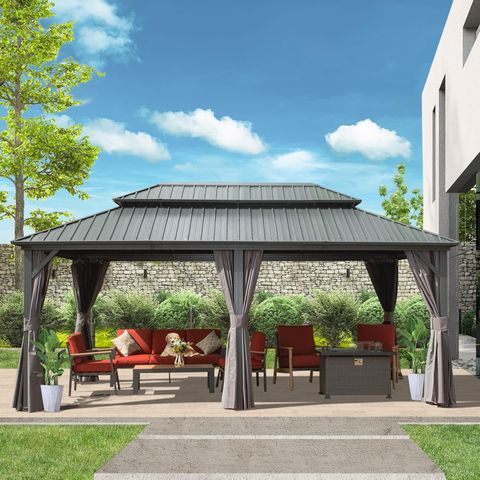 Amazon.com : Domi 12' X 20' Hardtop Gazebo, Aluminum Metal Gazebo With ... for Aluminum Patio Gazebo With Double Roof
