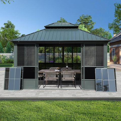 Amazon.com : Domi 12X14Ft Sunroom,Solarium Aluminum Hardtop Gazebo With ... for Aluminum Patio Gazebo With Double Roof