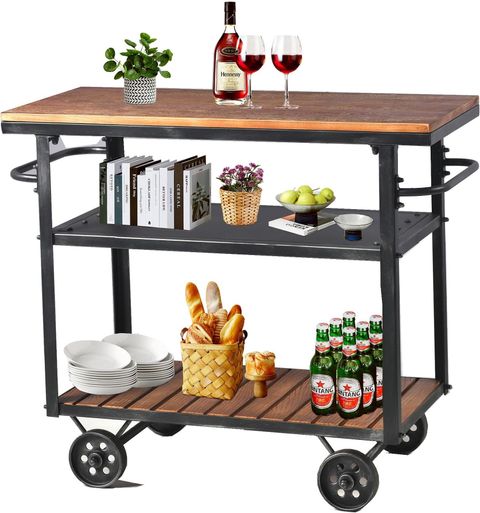 Amazon.com - Flash Furniture Buckhead Distressed Light Oak Wood And ... for Aldric Distressed Tobacco Industrial Serving Cart