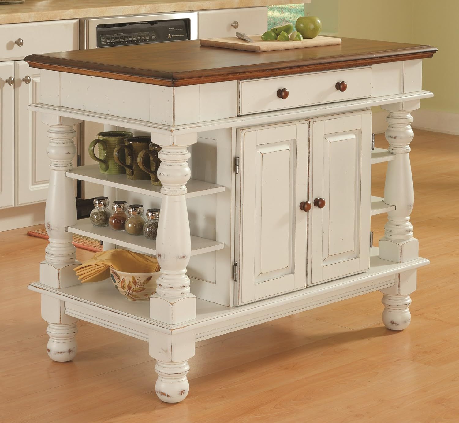 Amazon.com: Homestyles Kitchen Island Americana Dual Side Storage ... throughout Acme Sezye 2-Shelf Wooden Kitchen Island In White Finish