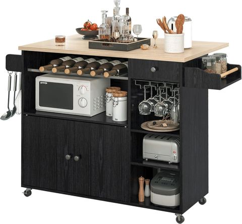 Amazon.com: Ironck Rolling Kitchen Island Cart With Drop-Leaf And Wine ... in Columbia Ii Light Brown Base, Black Iron Knobs Rolling Kitchen Island