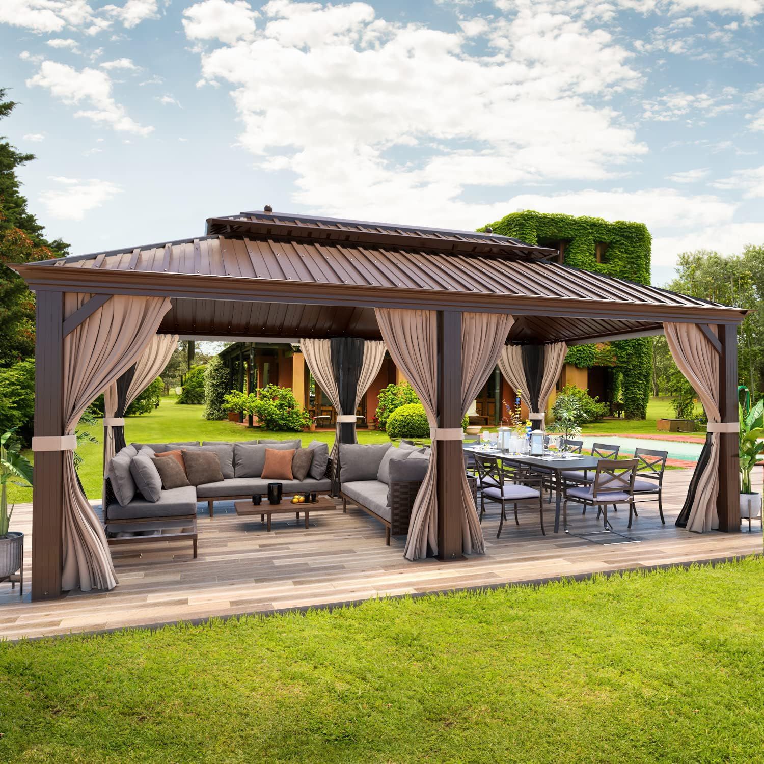 Amazon.com : Mellcom 12' X 20' Hardtop Gazebo,Galvanized Steel Metal ... pertaining to Aluminum Patio Hardtop Gazebo