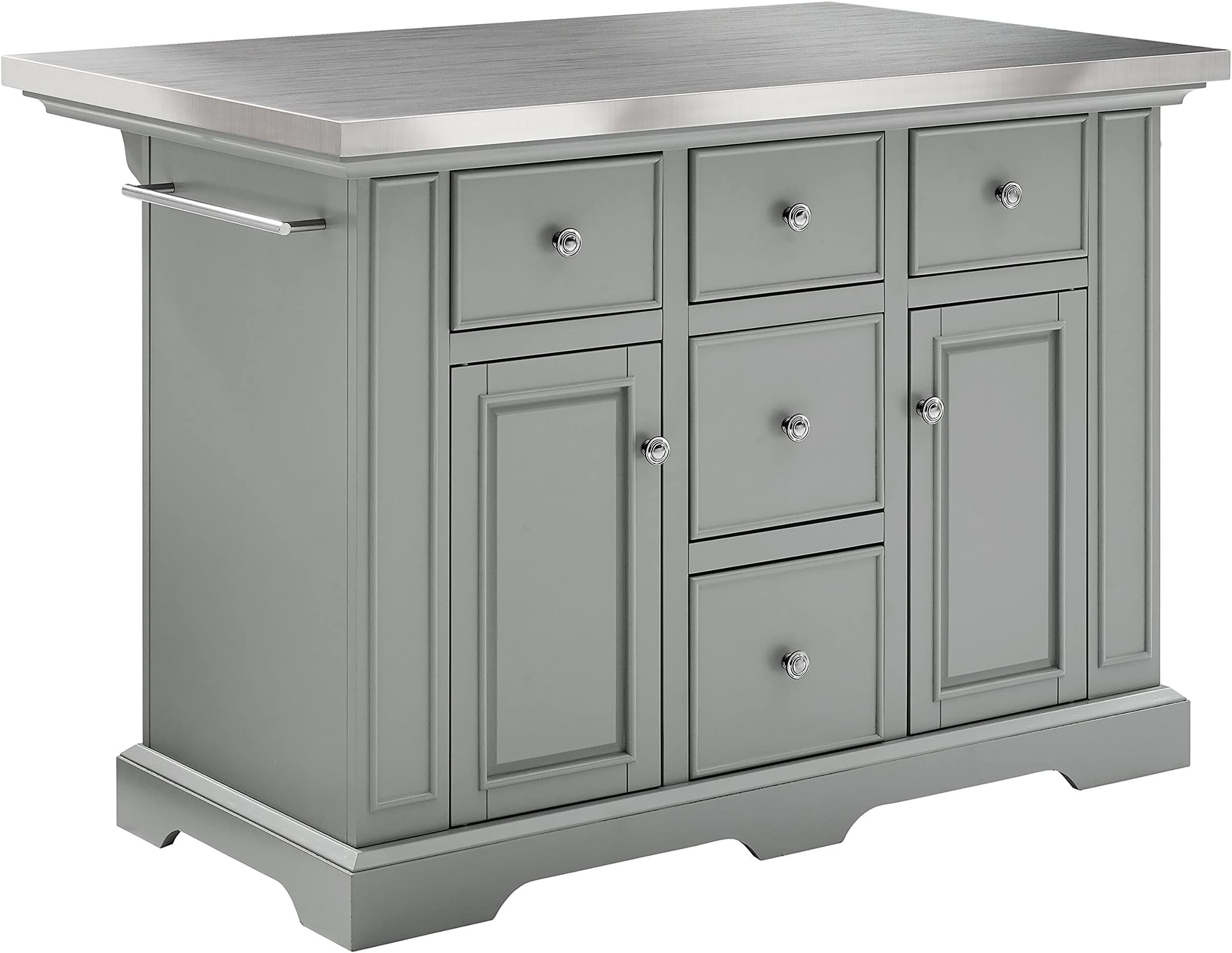 Amazon.com: Osp Home Furnishings Palisade Kitchen Island With 3 Drawers ... for Classic Kitchen Island, Deep Gray Frame With Side Shelves &amp; Distressed Oak Top